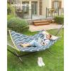 imageSONGMICS Quilted Hammock with Curved Bamboo Spreaders Pillow 787 x 551 Inches Holds up to 495 lb Blue and Beige Rhombus UGDC034I02Blue  Beige Rhombus