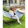 imageSONGMICS Quilted Hammock with Curved Bamboo Spreaders Pillow 787 x 551 Inches Holds up to 495 lb Blue and Beige Rhombus UGDC034I02Blue  Beige Rhombus