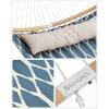imageSONGMICS Quilted Hammock with Curved Bamboo Spreaders Pillow 787 x 551 Inches Holds up to 495 lb Blue and Beige Rhombus UGDC034I02Blue  Beige Rhombus
