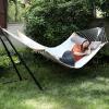 imageSONGMICS Quilted Hammock with Curved Bamboo Spreaders Pillow 787 x 551 Inches Holds up to 495 lb Blue and Beige Rhombus UGDC034I02Cream  Beige