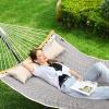 imageSONGMICS Quilted Hammock with Curved Bamboo Spreaders Pillow 787 x 551 Inches Holds up to 495 lb Blue and Beige Rhombus UGDC034I02Gray  Beige