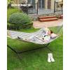 imageSONGMICS Quilted Hammock with Curved Bamboo Spreaders Pillow 787 x 551 Inches Holds up to 495 lb Blue and Beige Rhombus UGDC034I02Gray  Beige Rhombus