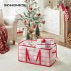 imageSONGMICS Set of 2 Large Christmas Ornament Storage Boxes 16 Trays Hold 256 Balls up to 3Inch Plastic Christmas Storage Containers with Lids Dual Zippers Side Handles Sandy Gold URFB029A07Cherry Red