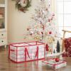imageSONGMICS Set of 2 Large Christmas Ornament Storage Boxes 16 Trays Hold 256 Balls up to 3Inch Plastic Christmas Storage Containers with Lids Dual Zippers Side Handles Sandy Gold URFB029A07Cherry Red