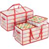 imageSONGMICS Set of 2 Large Christmas Ornament Storage Boxes 16 Trays Hold 256 Balls up to 3Inch Plastic Christmas Storage Containers with Lids Dual Zippers Side Handles Sandy Gold URFB029A07Cherry Red