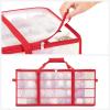 imageSONGMICS Set of 2 Large Christmas Ornament Storage Boxes 16 Trays Hold 256 Balls up to 3Inch Plastic Christmas Storage Containers with Lids Dual Zippers Side Handles Sandy Gold URFB029A07Cherry Red