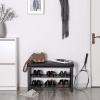 imageSONGMICS Shoe Bench 3Tier Shoe Rack for Entryway Storage Organizer with Foam Padded Seat Faux Leather Metal Frame for Living Room Hallway 122 x 319 x 193 Inches Black ULBS58HBlack