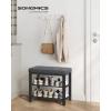 imageSONGMICS Shoe Bench Storage Bench Entryway Bench with Cushion Shoe Shelf with Seat SpaceSaving Modern Style for Living Room Bedroom Hallway Dark Gray and Ink Black ULBS57GYZDark Gray  Ink Black
