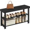 imageSONGMICS Shoe Rack Bench 3Tier Bamboo Shoe Storage Organizer Entryway Bench Holds Up to 286 lb 113 x 276 x 178 Inches for Entryway Bathroom Bedroom Natural ULBS04NInk Black