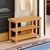 imageSONGMICS Shoe Rack Bench 3Tier Bamboo Shoe Storage Organizer Entryway Bench Holds Up to 286 lb 113 x 276 x 178 Inches for Entryway Bathroom Bedroom Natural ULBS04NNatural