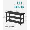 imageSONGMICS Shoe Rack Bench 3Tier Bamboo Shoe Storage Organizer Entryway Bench Holds Up to 286 lb 113 x 276 x 178 Inches for Entryway Bathroom Bedroom Natural ULBS04NInk Black