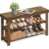 imageSONGMICS Shoe Rack Bench 3Tier Bamboo Shoe Storage Organizer Entryway Bench Holds Up to 286 lb 113 x 276 x 178 Inches for Entryway Bathroom Bedroom Natural ULBS04NYellow Brown