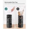 imageSONGMICS Umbrella Stand Metal Umbrella Holder for Entryway with Water Tray and 4 Hooks 77 x 77 x 193 Inches Round Silver Grey ULUC23SInk Black