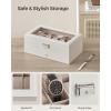 imageSONGMICS Watch Box 12Slot Watch Case Organizer with Large Glass Lid 2 Layers Removable Pillows Metal Lock Gift for Loved Ones Brown Synthetic Leather Brown Lining UJWB012K01Cloud White  Cappuccino Beige