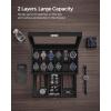 imageSONGMICS Watch Box 12Slot Watch Case Organizer with Large Glass Lid 2 Layers Removable Pillows Metal Lock Gift for Loved Ones Brown Synthetic Leather Brown Lining UJWB012K01Black  Black
