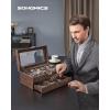 imageSONGMICS Watch Box 12Slot Watch Case Organizer with Large Glass Lid 2 Layers Removable Pillows Metal Lock Gift for Loved Ones Brown Synthetic Leather Brown Lining UJWB012K01Brown  Brown