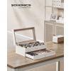 imageSONGMICS Watch Box 12Slot Watch Case Organizer with Large Glass Lid 2 Layers Removable Pillows Metal Lock Gift for Loved Ones Brown Synthetic Leather Brown Lining UJWB012K01Cloud White  Cappuccino Beige