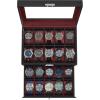 imageSONGMICS Watch Box 12Slot Watch Case Organizer with Large Glass Lid 2 Layers Removable Pillows Metal Lock Gift for Loved Ones Brown Synthetic Leather Brown Lining UJWB012K01Black  Wine Red