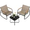 imageSONGMICS 3Piece Patio Furniture Set Garden Coversation Set 2 Rocking Chairs Table Outdoor Lawn Backyard Steel with Armrests Breathable Synthetic Fabric Ink Black UGGF0027B01Yellowish Brown