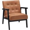 imageSONGMICS Accent Leisure Chair MidCentury Modern Arm Chair with Solid Wood Armrests and Legs 1Seat Cushioned Sofa for Living Room Bedroom Balcony Studio Classic Black ULAC001B01Coffee Brown