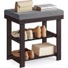 imageSONGMICS Bamboo Shoe Bench 3Tier Shoe Rack Organizer for Entryway Living Room Bench Seat Holds Up to 300 lb 119 x 283 x 192 Inches Cloud White and Slate Gray ULBS604W01Rustic Walnut  Slate Gray