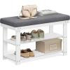 imageSONGMICS Bamboo Shoe Bench 3Tier Shoe Rack Organizer for Entryway Living Room Bench Seat Holds Up to 300 lb 119 x 283 x 192 Inches Cloud White and Slate Gray ULBS604W01Cloud White  Slate Gray