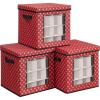 imageSONGMICS Christmas Ornament Storage Holds 192 Holiday Ornaments with Lid Adjustable Dividers 2 Handles Transparent Window Storage Boxes Containers for Bulbs Decorations Red URFB029R01