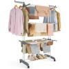 imageSONGMICS Clothes Drying Rack Stand 4Tier Foldable Laundry Drying Rack 681Inch Tall Steel Rolling Clothes Horses Dryer Rack Easy to Assemble Indoor Outdoor Use Dove Gray ULLR701G01White  Gray