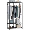 imageSONGMICS Clothes Rack Iron and Wood Wardrobe Closet Organizer Heavy Duty Garment Rack with Hanging Rods Closet Shelves Removable Hooks 157 x 372 x 709 Inches Rustic Brown URGR004B01Black