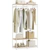 imageSONGMICS Clothes Rack Iron and Wood Wardrobe Closet Organizer Heavy Duty Garment Rack with Hanging Rods Closet Shelves Removable Hooks 157 x 372 x 709 Inches Rustic Brown URGR004B01Natural Beige