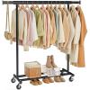 imageSONGMICS Clothes Rack with Wheels HeavyDuty Clothing Rack for Hanging Clothes Portable 177 x 36252 x 636 Inches with Extendable Rail 220 lb Load Capacity Black UHSR13BKV1Black