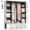 imageSONGMICS Cube Storage Organzier Portable Wardrobe Closet 12 Cubes DIY Plastic Armoire Cabinet Modular Shelves Unit with Doors and Hanging Rods for Bedroom Black ULPC301B01