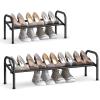 imageSONGMICS Expandable Shoe Rack 2 Tier Shoe Rack Shelf Adjustable Shoe Organizer Storage for 15 Pairs of Shoes Metal Free Standing Shoe Racks for Closet Front Door Entryway Easy Assembly Ink BlackInk Black