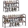 imageSONGMICS Expandable Shoe Rack 2 Tier Shoe Rack Shelf Adjustable Shoe Organizer Storage for 15 Pairs of Shoes Metal Free Standing Shoe Racks for Closet Front Door Entryway Easy Assembly Ink BlackBronze