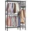 imageSONGMICS Garment Rack Heavy Duty Clothes Rack Freestanding Portable Wardrobe Closet for Hanging Clothes with 1 Storage Box 8 Hooks Adjustable Wire Shelves 3 Hanging Rods Black ULGR421B01