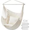 imageSONGMICS Hammock Chair Load Capacity 500 lb Hanging Chair with 2 Cushions Large Hammock Swing with Chain and Pocket for Indoor Outdoor Living Room Bedroom Cream White UGDC197M01Cream White