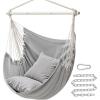 imageSONGMICS Hammock Chair Load Capacity 500 lb Hanging Chair with 2 Cushions Large Hammock Swing with Chain and Pocket for Indoor Outdoor Living Room Bedroom Cream White UGDC197M01Dove Gray