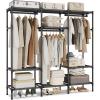 imageSONGMICS Heavy Duty Clothes Rack 65 Inch Freestanding Portable Wardrobe with Hanging Rails and Shelves Total Load 242 lb Easy Assembly for Cloakroom Bedroom Black URDR201B023Row without Cover