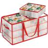 imageSONGMICS Large Christmas Decoration Storage Box 4Inch 54 Slots Plastic Christmas Bauble Storage Box with Lid Dual Zippers 6 Trays Side Handles Cherry Red URFB030T01Cherry Red
