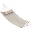 imageSONGMICS Quilted Hammock with Curved Bamboo Spreaders Pillow 787 x 551 Inches Holds up to 495 lb Blue and Beige Rhombus UGDC034I02Cream  Beige