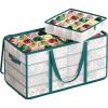 imageSONGMICS Set of 2 Large Christmas Ornament Storage Boxes 16 Trays Hold 256 Balls up to 3Inch Plastic Christmas Storage Containers with Lids Dual Zippers Side Handles Sandy Gold URFB029A07Forest Green