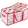imageSONGMICS Set of 2 Large Christmas Ornament Storage Boxes 16 Trays Hold 256 Balls up to 3Inch Plastic Christmas Storage Containers with Lids Dual Zippers Side Handles Sandy Gold URFB029A07Cherry Red