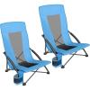 imageSONGMICS Set of 2 Portable Beach Chairs for Adults Max Load 330 lb Each High Backrest Cup Holder Lightweight HeavyDuty Black UGCB067B01V1Light Blue