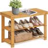 imageSONGMICS Shoe Rack Bench 3Tier Bamboo Shoe Storage Organizer Entryway Bench Holds Up to 286 lb 113 x 276 x 178 Inches for Entryway Bathroom Bedroom Natural ULBS04NNatural