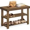 imageSONGMICS Shoe Rack Bench 3Tier Bamboo Shoe Storage Organizer Entryway Bench Holds Up to 286 lb 113 x 276 x 178 Inches for Entryway Bathroom Bedroom Natural ULBS04NYellow Brown