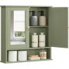 imageVASAGLE Bathroom Cabinet with Mirror Wall Cabinet with 2 Mirrored Doors Adjustable Shelf Open Compartment WallMounted 51 x 222 x 23 Inches Sage Green ULHC002C02Sage Green