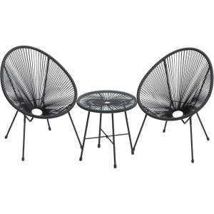 imageSONGMICS 3Piece Outdoor Seating Acapulco Chair Modern Patio Furniture Set Glass Top Table and 2 Chairs Indoor and Outdoor Conversation Bistro Set Ink Black UGGF011B01Ink Black