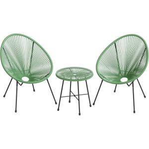 imageSONGMICS 3Piece Outdoor Seating Acapulco Chair Modern Patio Furniture Set Glass Top Table and 2 Chairs Indoor and Outdoor Conversation Bistro Set Ink Black UGGF011B01Light Green