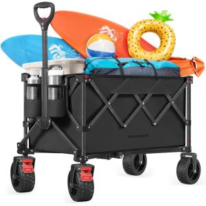 imageSONGMICS 40Gallon Collaspible Wagon Wagons Carts Foldable for Camping Garden Outdoor with Handle Holds up to 330 lb 4 Removable Wheels SpaceSaving Ink Black UGFW115B01Ink Black