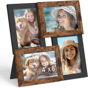 imageSONGMICS 4x6 Collage Picture Frames Family Photo Collage Frame Set of 4 for Wall Decor Glass Front Wall Hanging or Tabletop Ink Black URPF25BKAsh Black  Rustic Brown